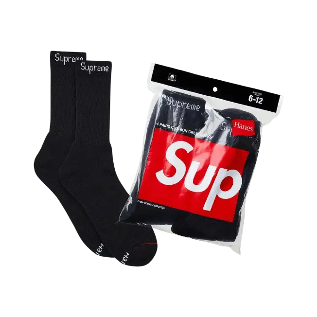 Supreme Hanes Crew Socks Black (SINGLE PAIR)