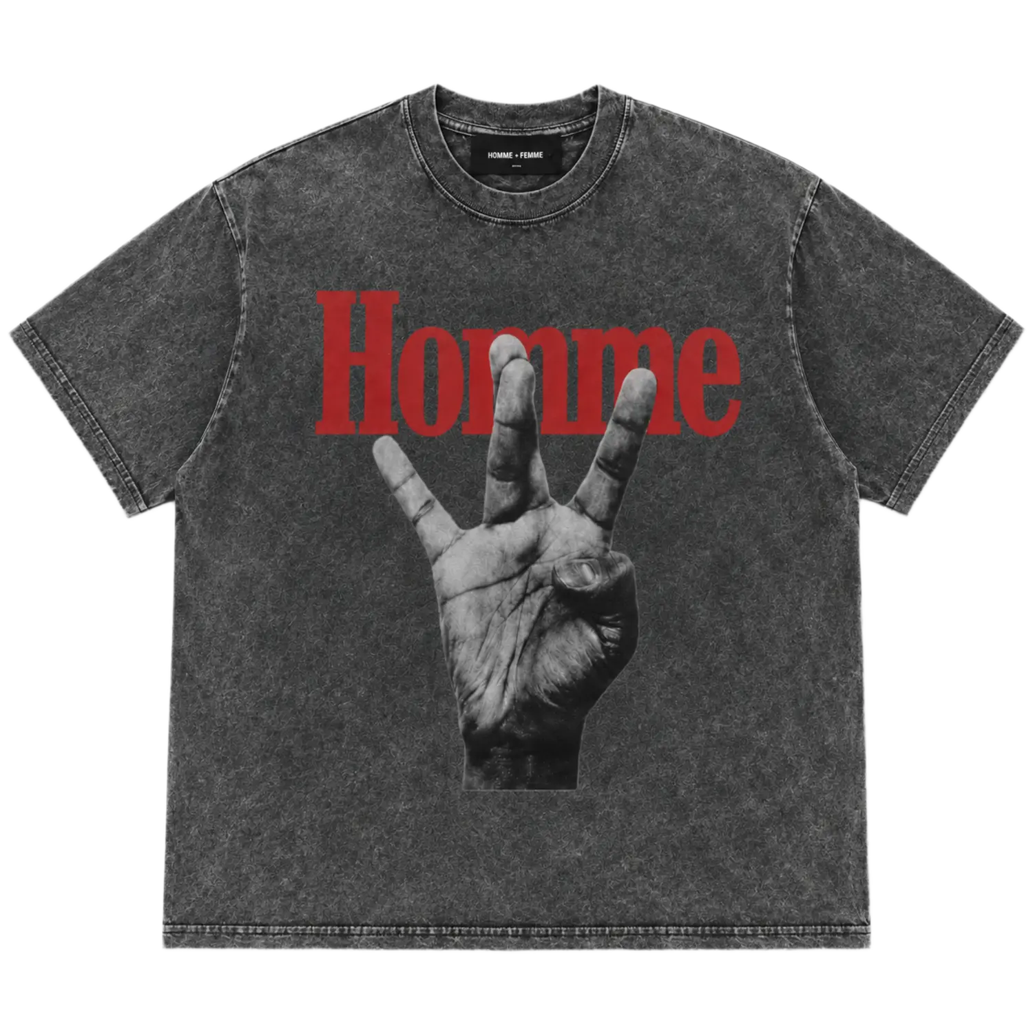 Homme Femme Twisted Fingers Tee Acid Grey/Red