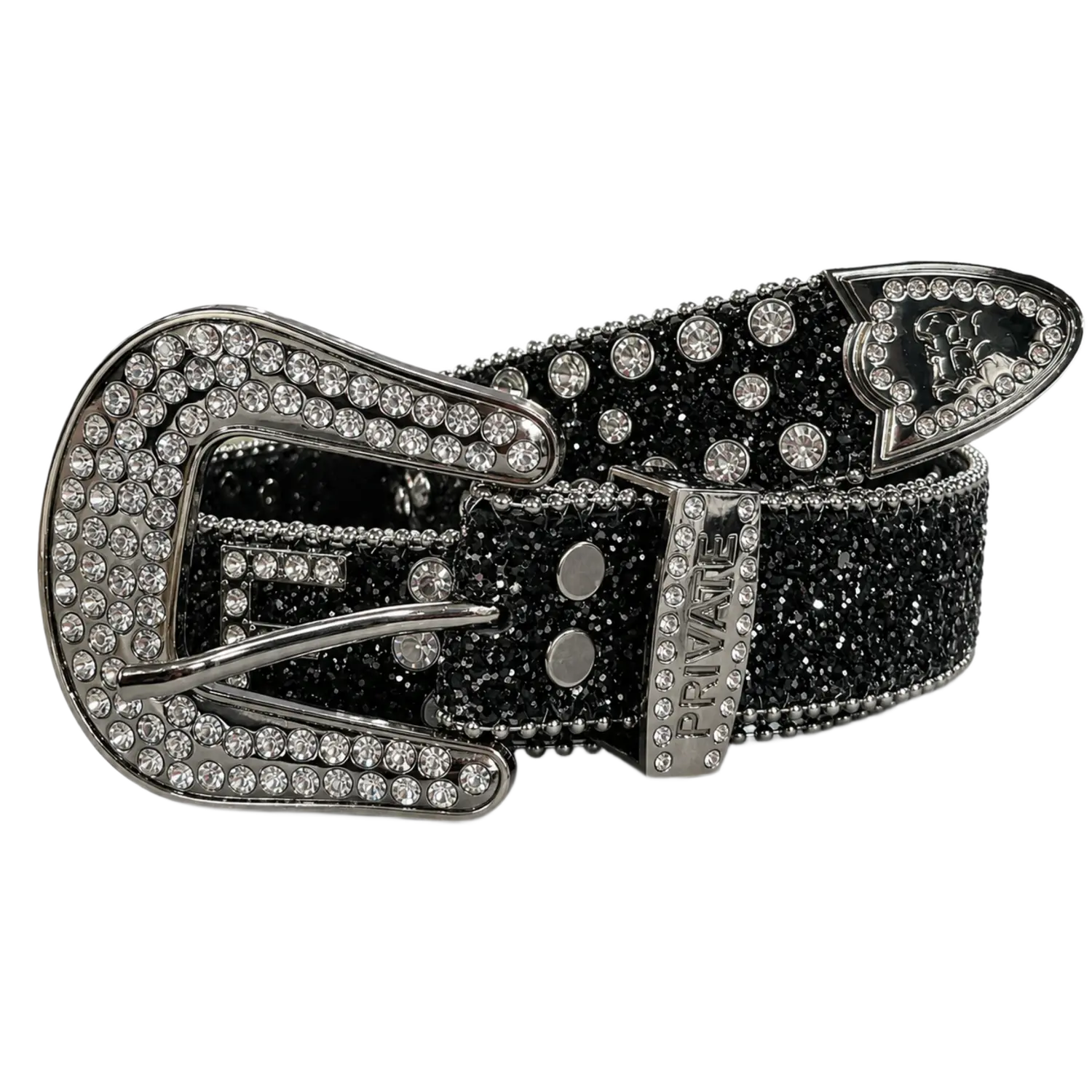 Signature Encrusted PRIVATE Belt Black