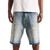 Embellish Crystal Web Jorts Blue