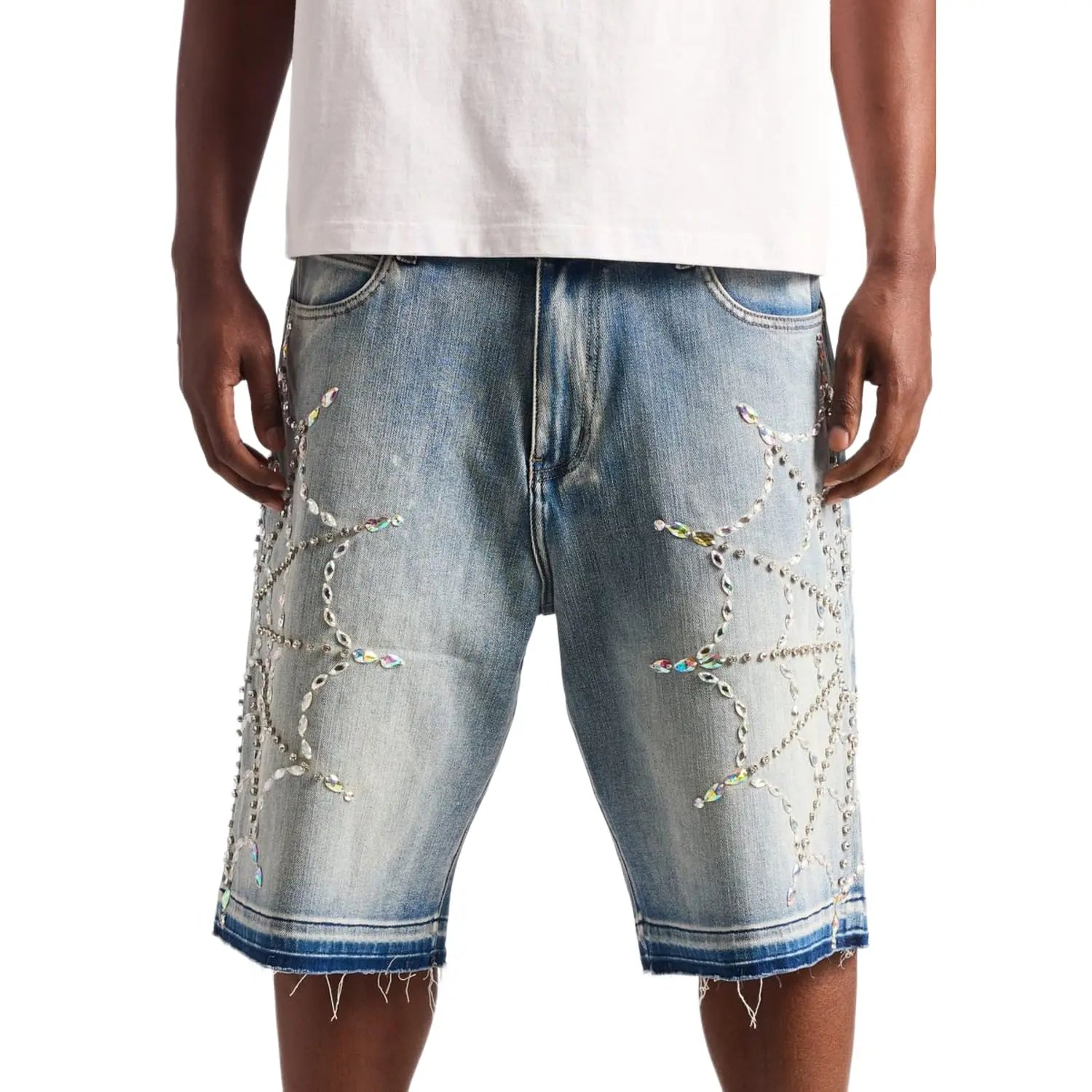 Embellish Crystal Web Jorts Blue