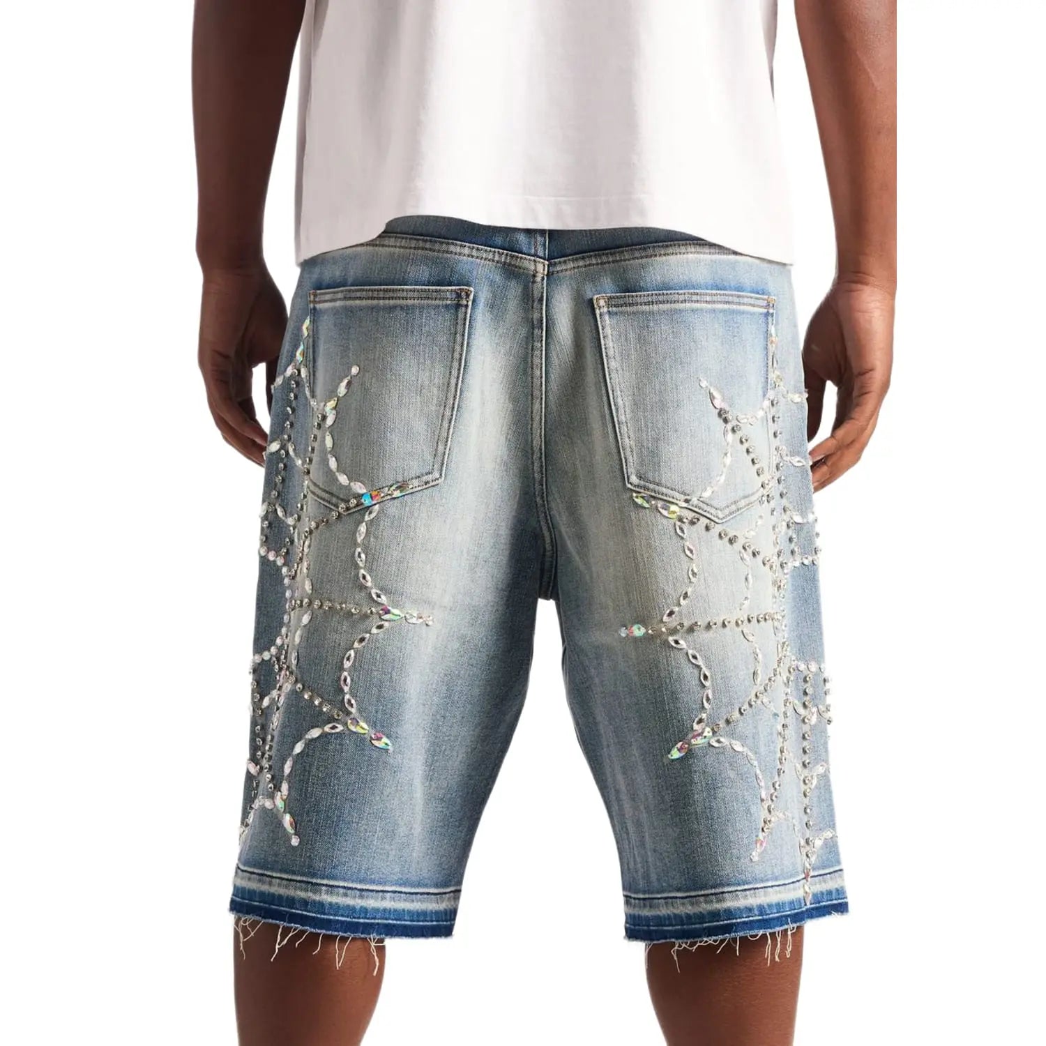 Embellish Crystal Web Jorts Blue