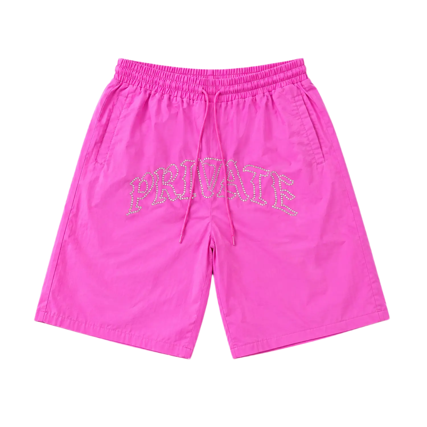 Rhinestone 3QTR Oversized Nylon Short Pastel Pink