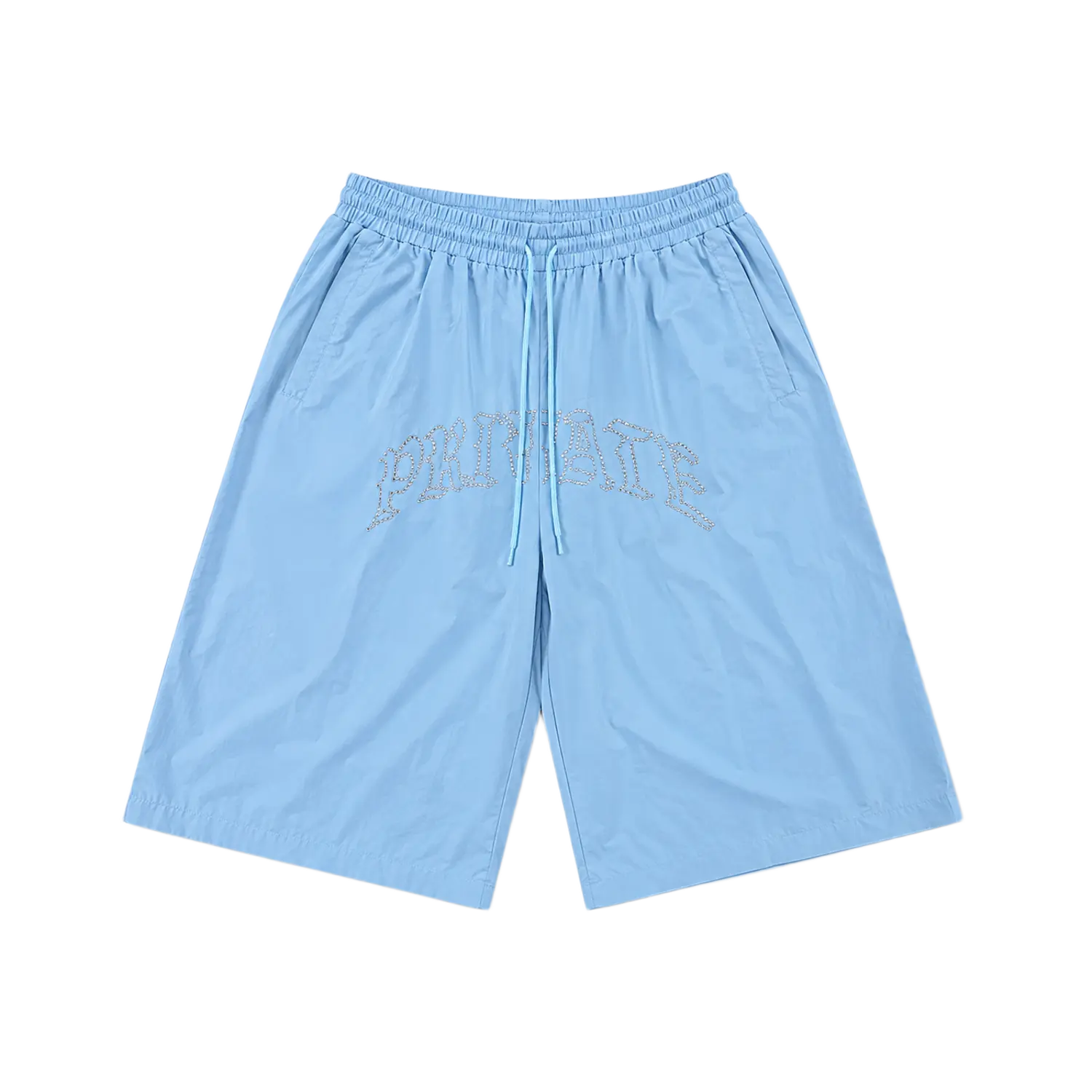 Rhinestone 3QTR Oversized Nylon Short Pastel Blue
