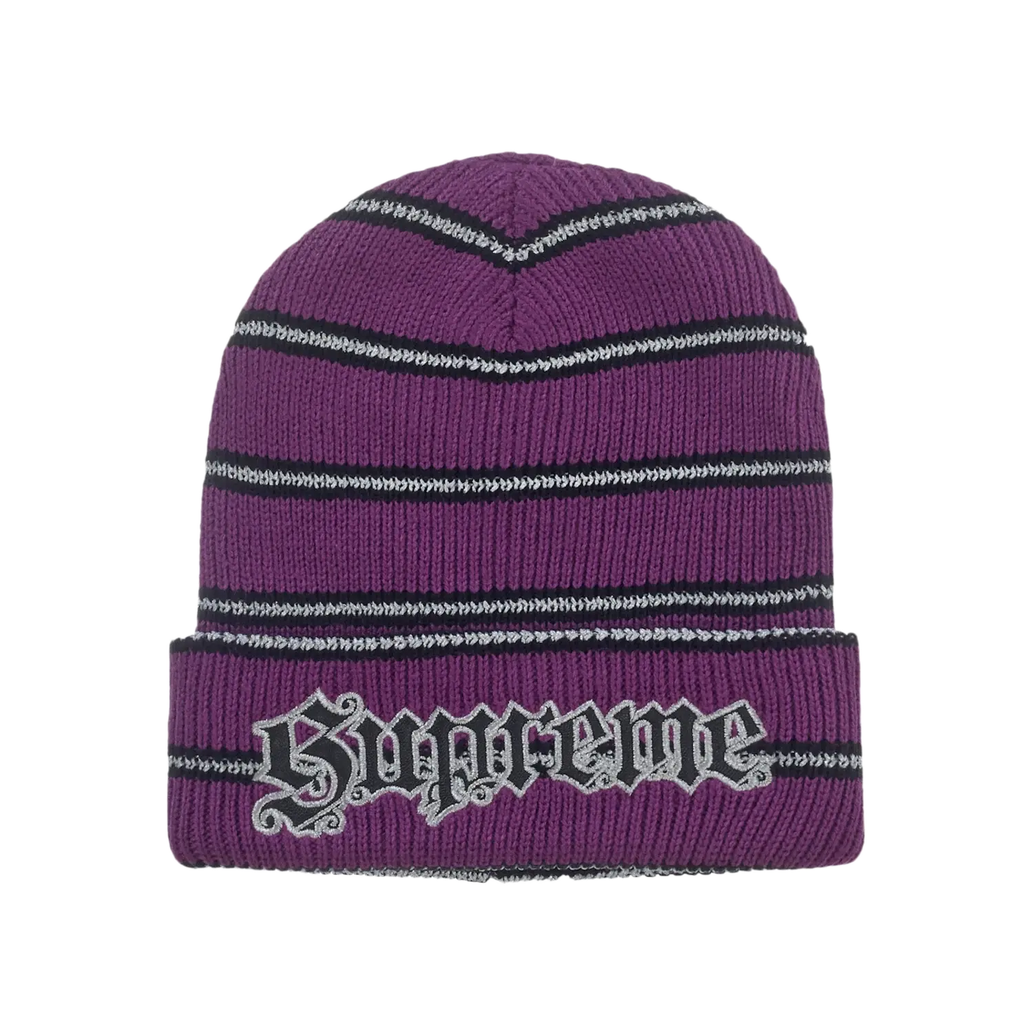 Supreme Metallic Stripe Beanie Purple
