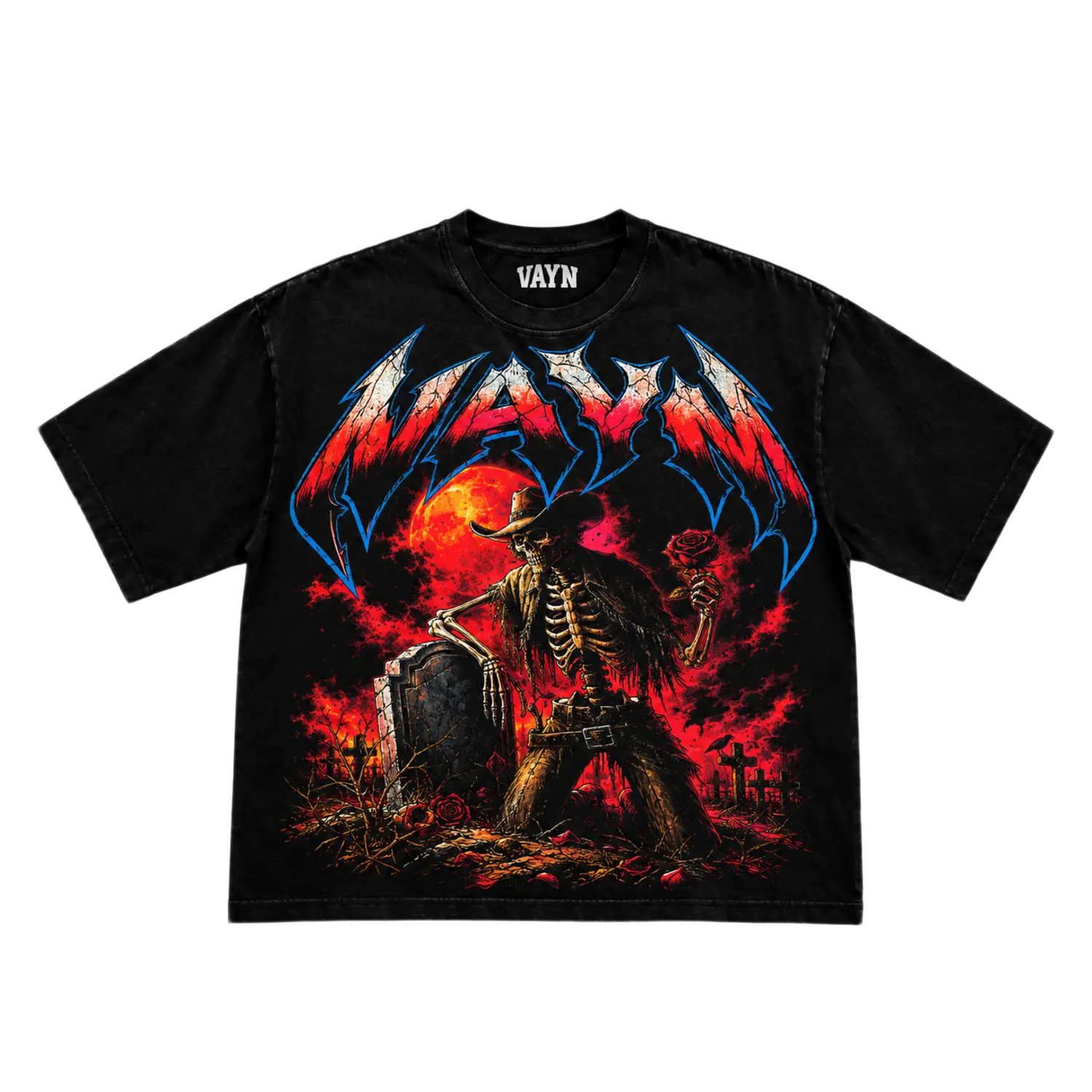 VAYN Dead Roses Drop Crop Tee Black