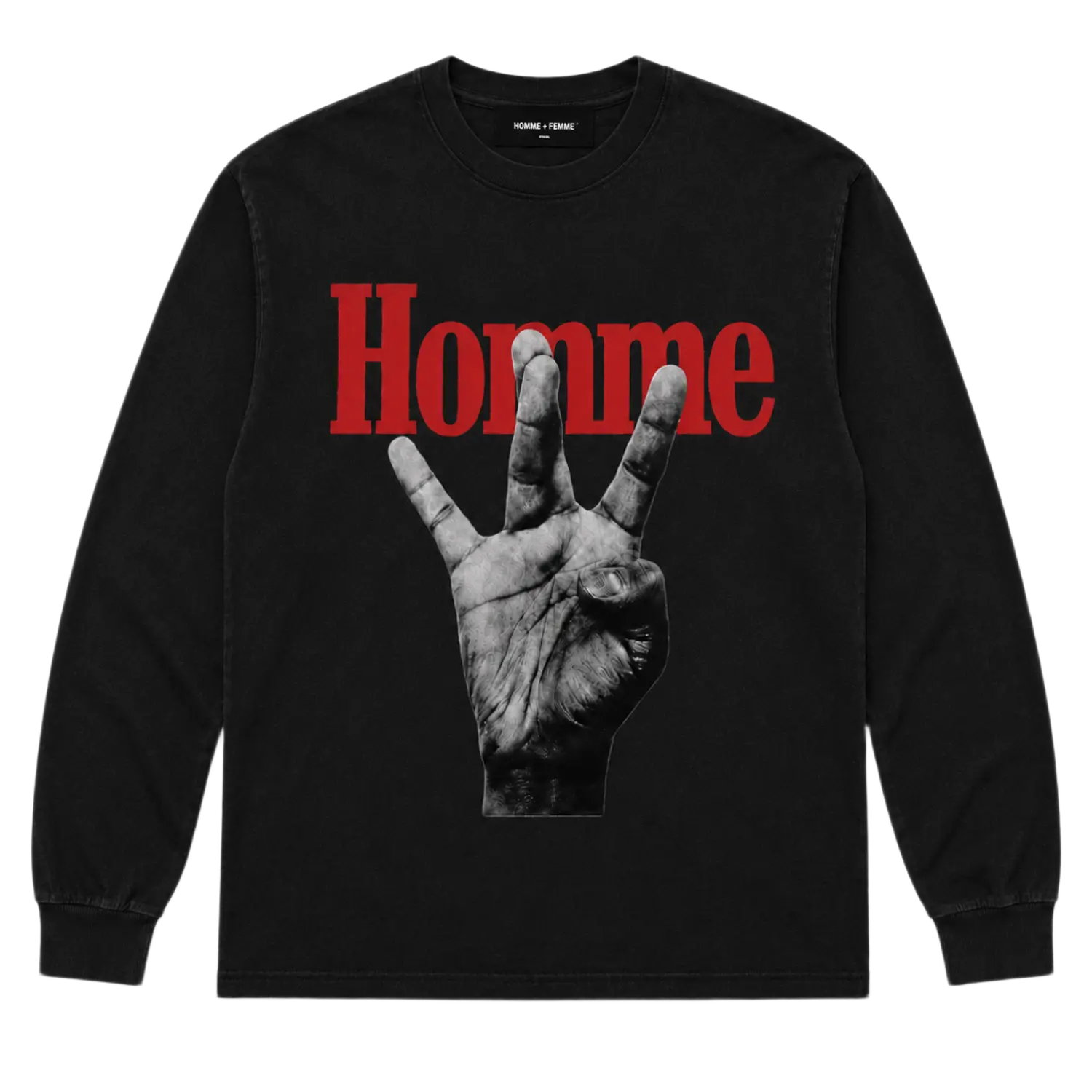 Homme Femme Twisted Fingers Long Sleeve Tee Black/Red