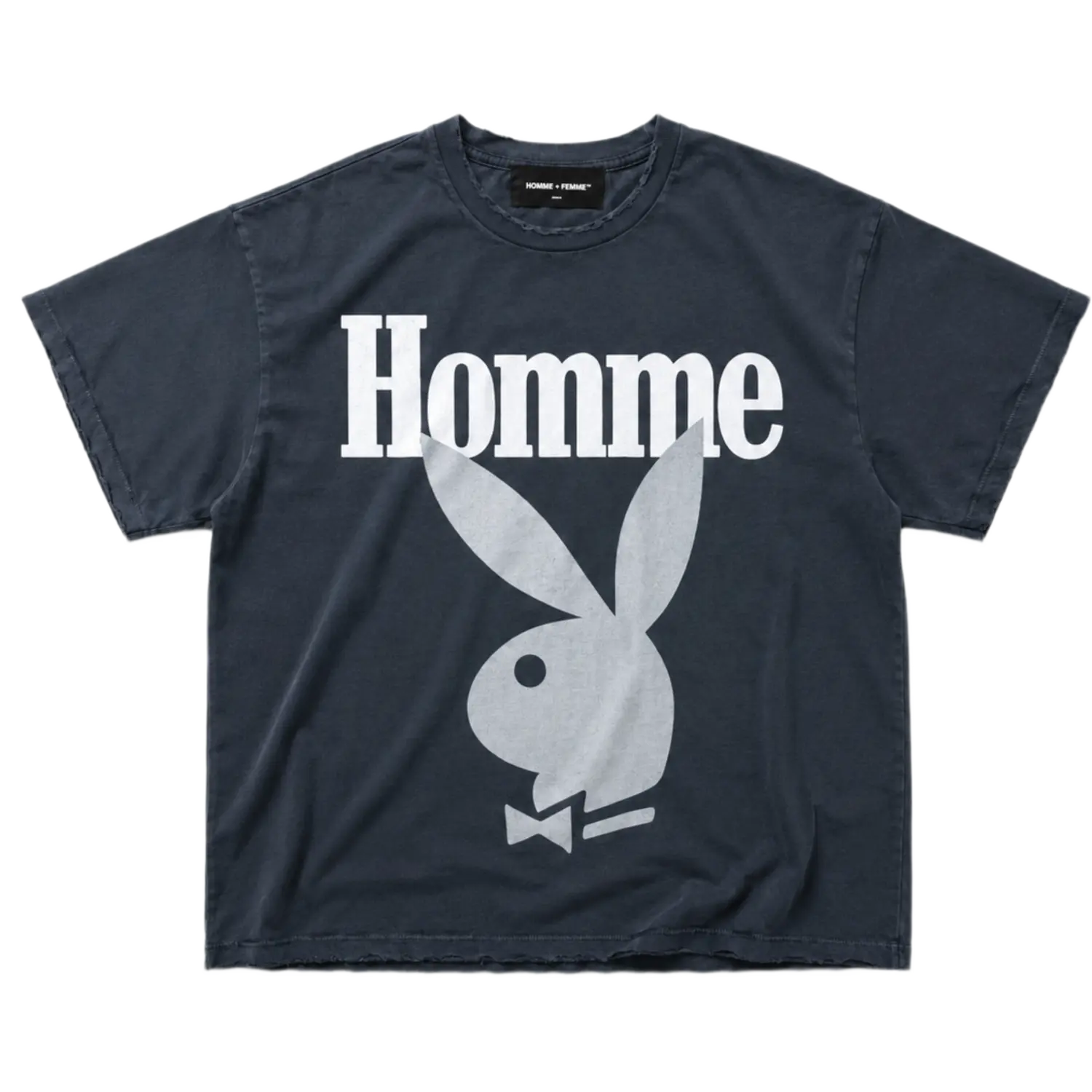 Homme Femme Playboy Distressed Tee Navy/White/Grey