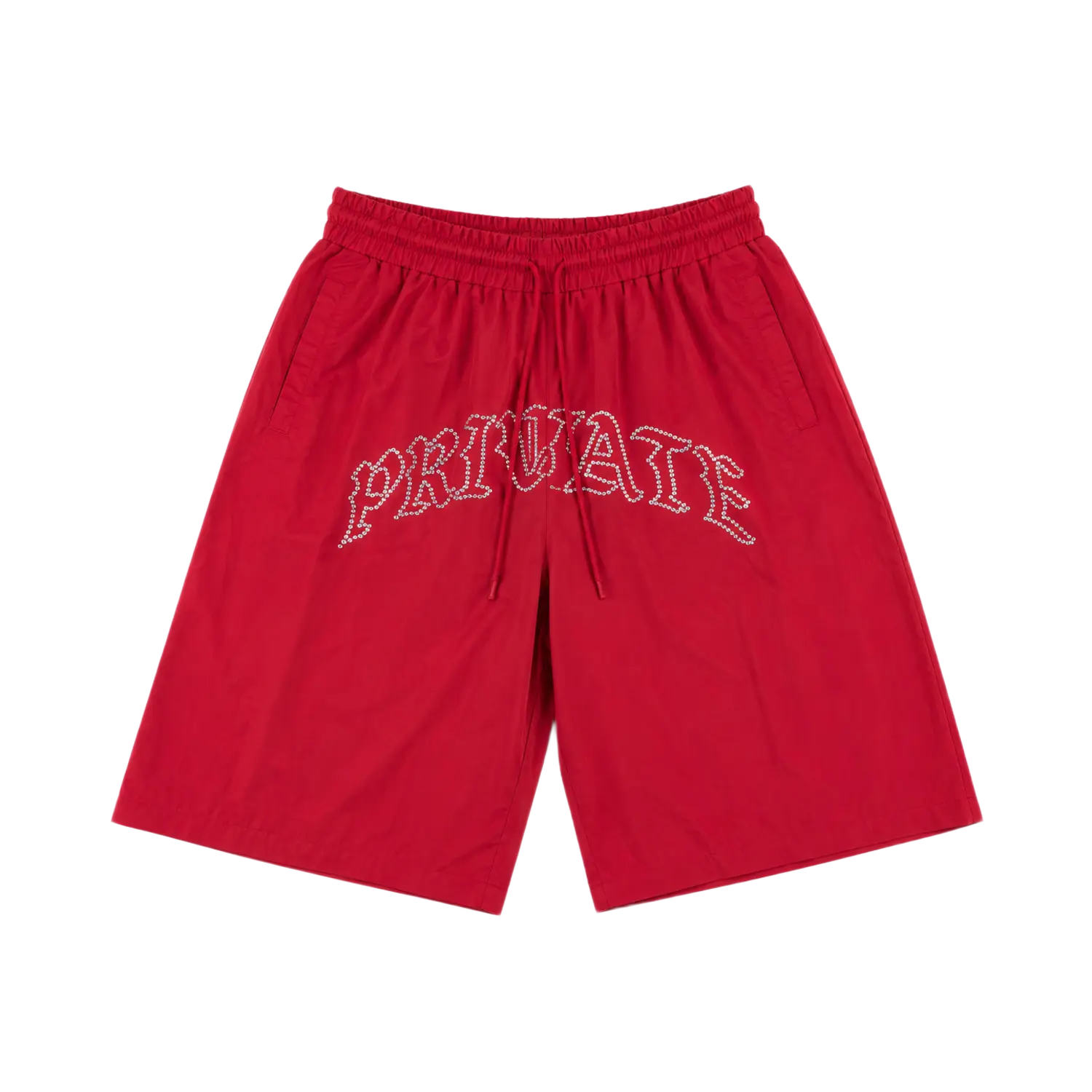 Rhinestone 3QTR Oversized Nylon Short Red
