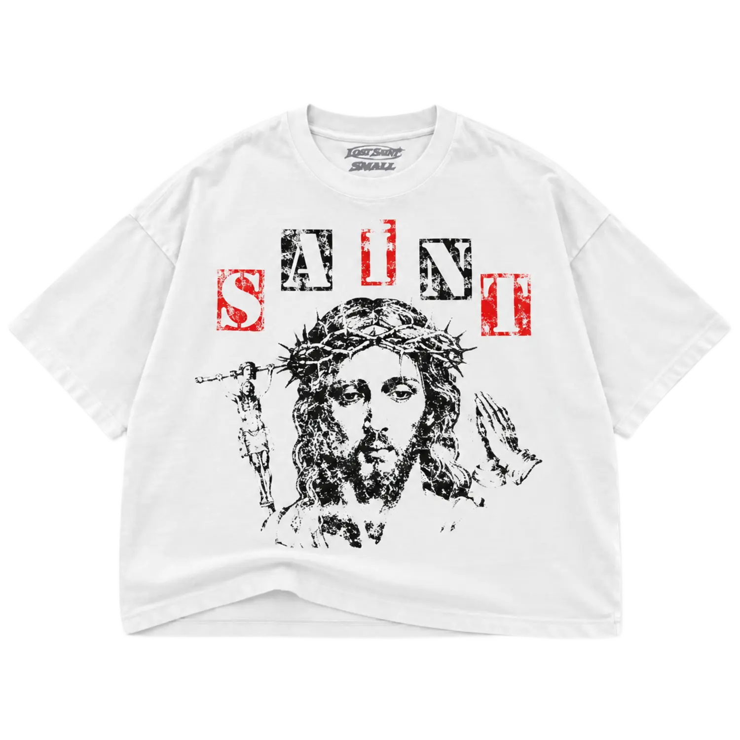 Lost Saint Crown of Thorns Drop Crop Tee White