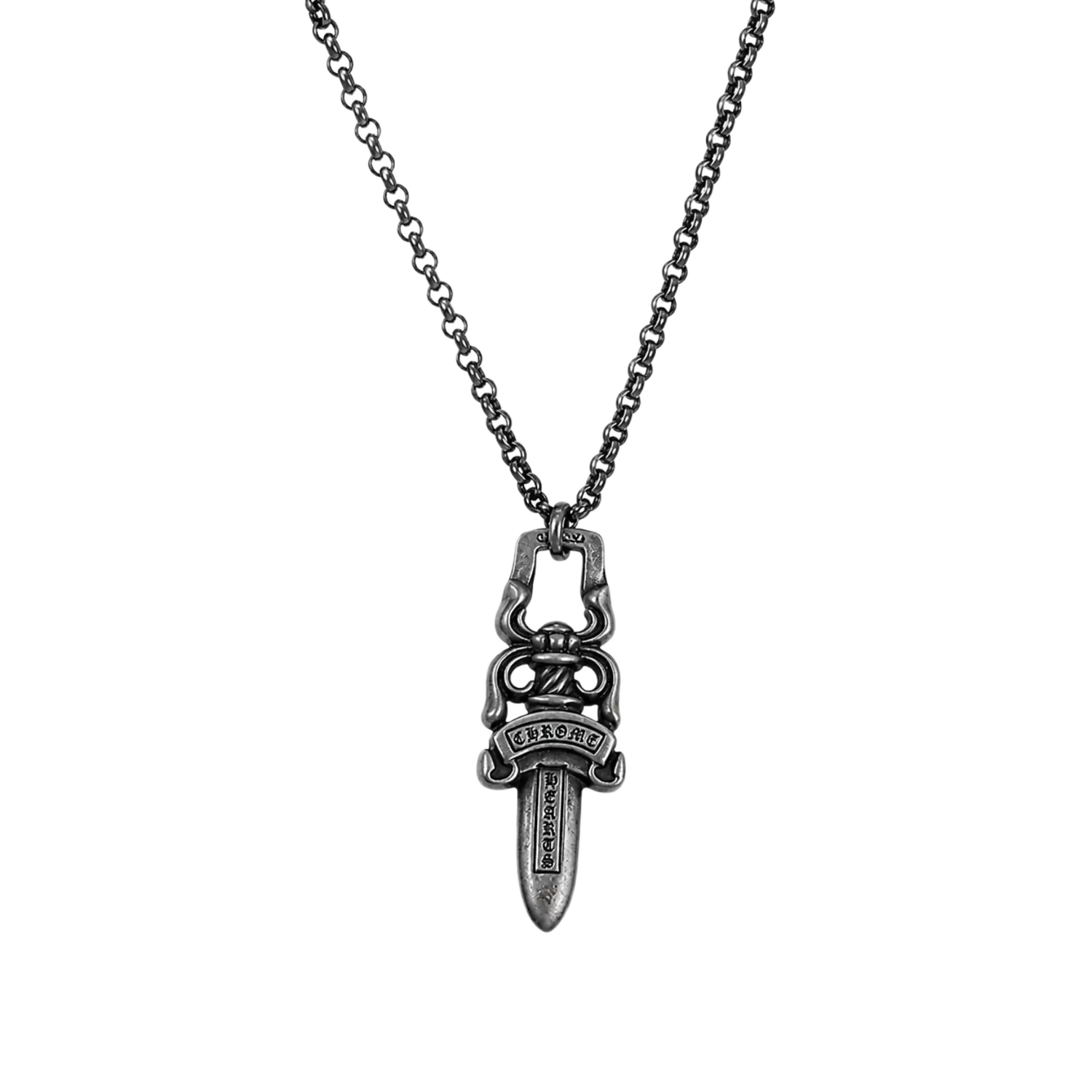 Chrome Hearts Silver Roll Chain Dagger Necklace