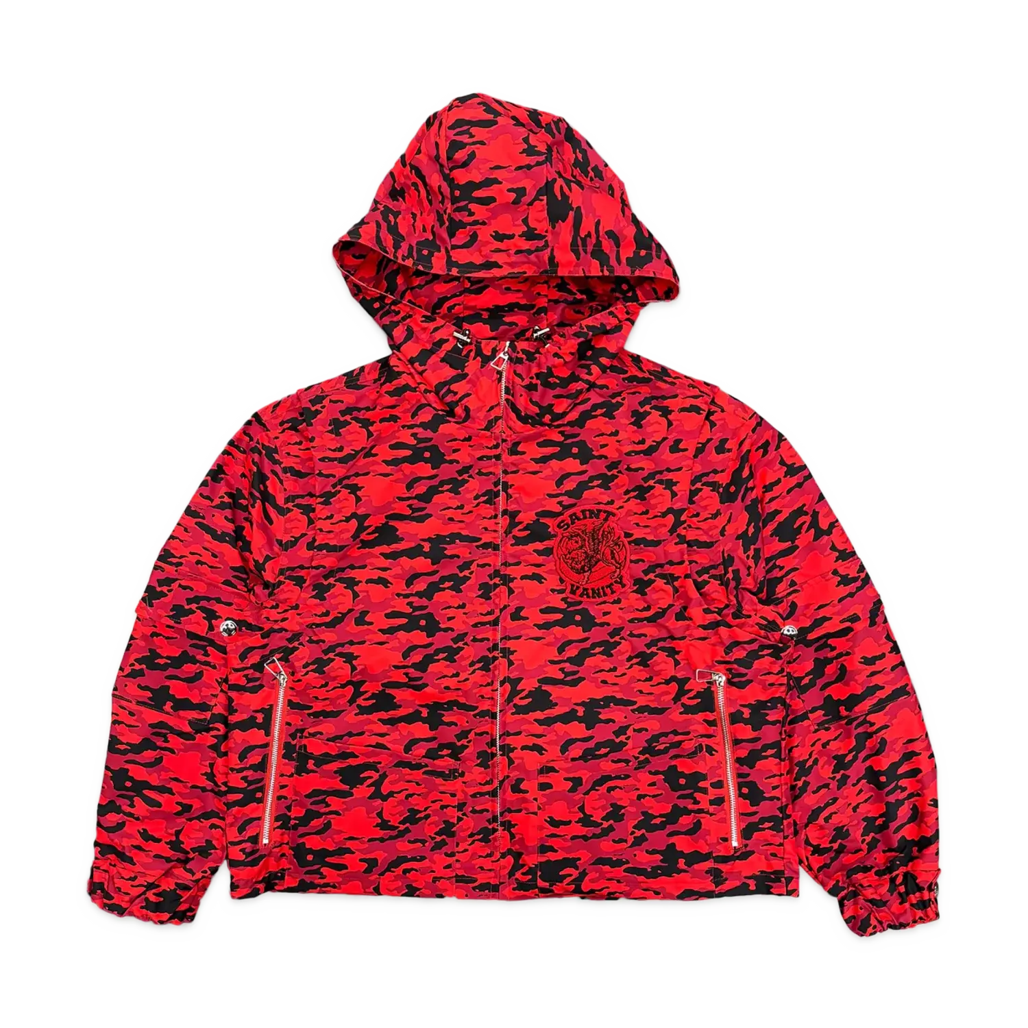 Saint Vanity Nylon Hooded Jacket Red Tiger Camo