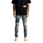Embellish Patched Skinny Blue