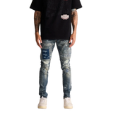 Embellish Patched Skinny Blue