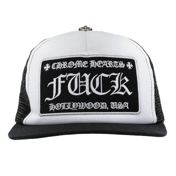 Chrome Hearts FUCK Hollywood Trucker Hat Black/White