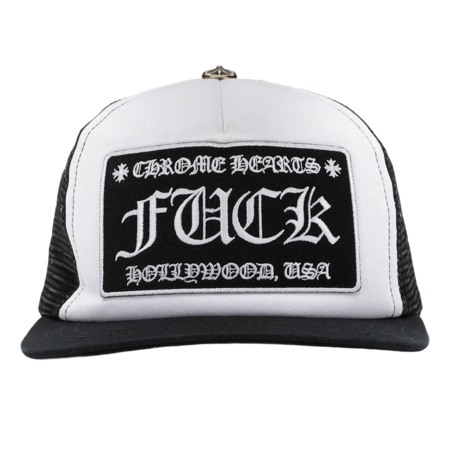 Chrome Hearts FUCK Hollywood Trucker Hat Black/White