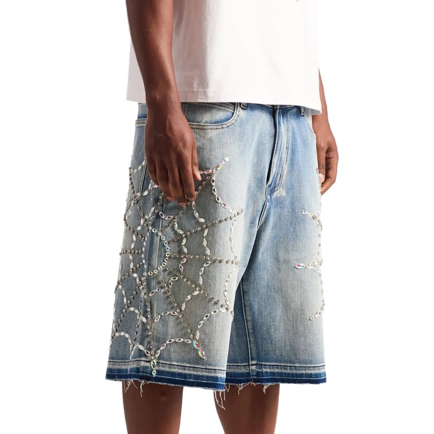 Embellish Crystal Web Jorts Blue