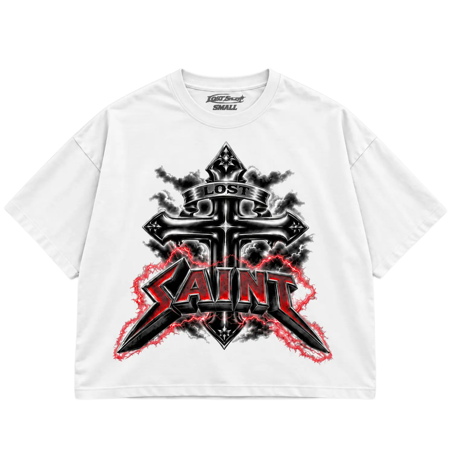 Lost Saint Holy Static Drop Crop Tee White