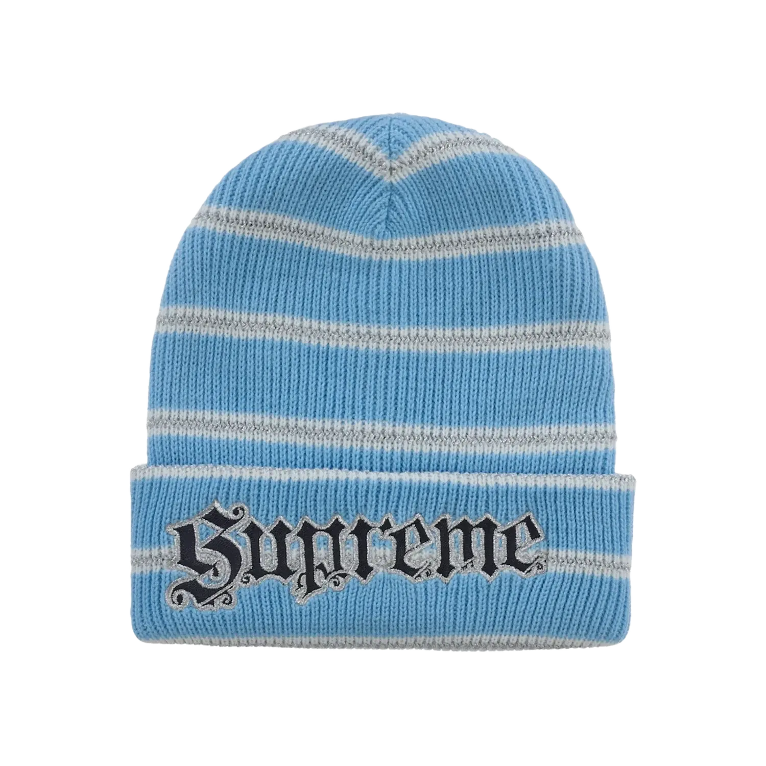 Supreme Metallic Stripe Beanie Light Blue