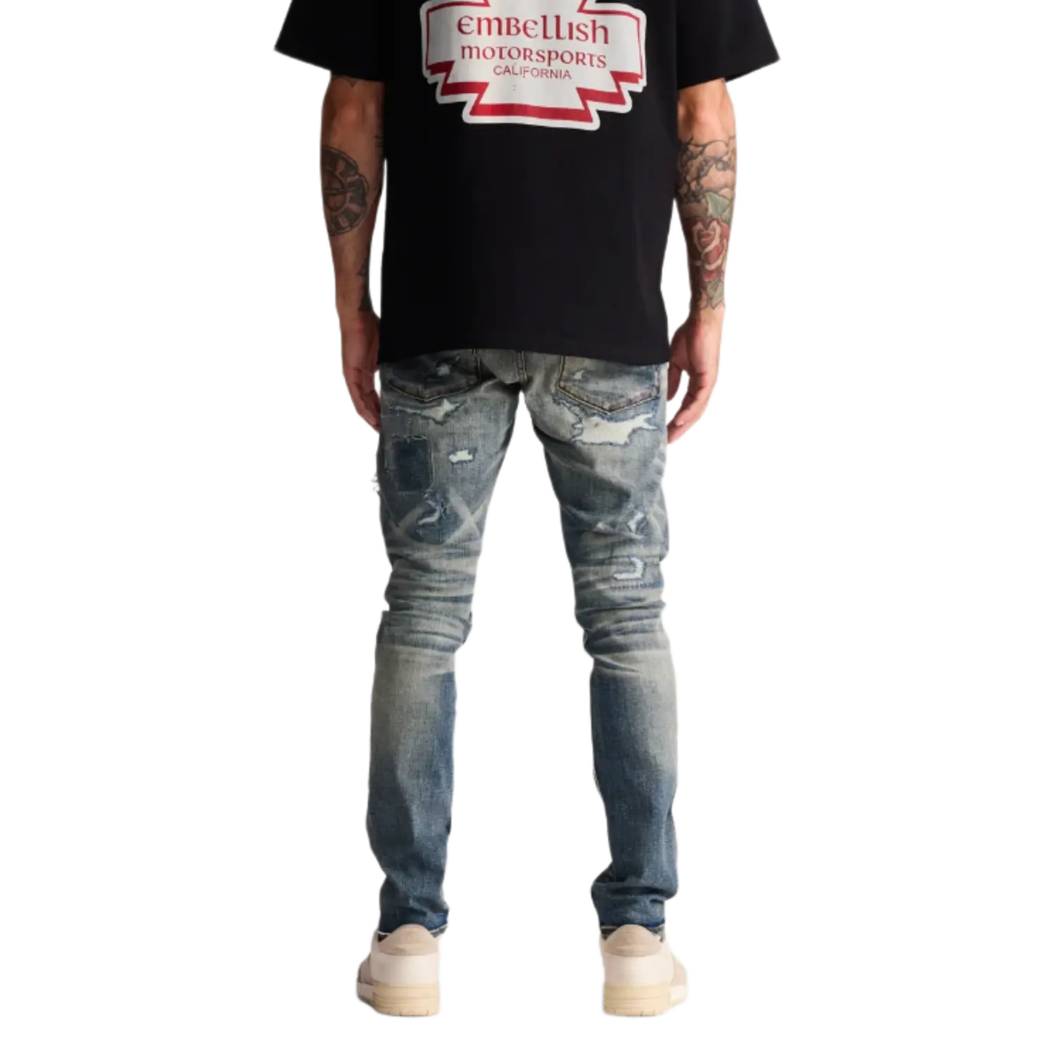 Embellish Patched Skinny Blue
