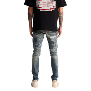 Embellish Patched Skinny Blue